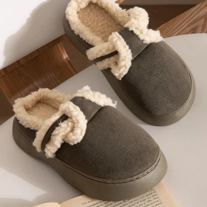 Warrior Girls Cotton slipper For Women Mules Shoes Indoor Outside Winter Home Warm Fluffy Slippers Fur Cotton Shoes All Wrapped