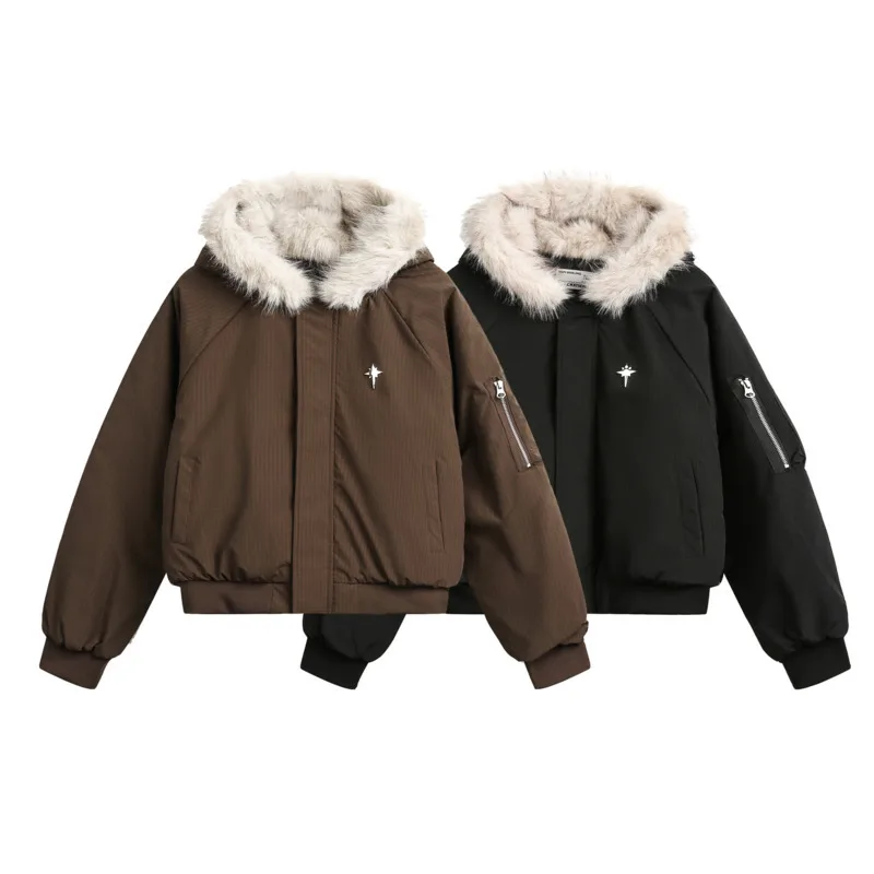 FEWQ Men Cotton Padded Jacket 2024 Korea Fashion Warm Autumn Winter With Hat Male Coat Solid Color Casual Loose CPG2188 5