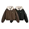 FEWQ Men Cotton Padded Jacket 2024 Korea Fashion Warm Autumn Winter With Hat Male Coat Solid Color Casual Loose CPG2188 5