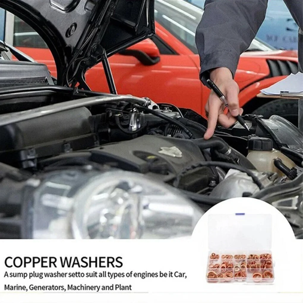 200pcs Copper Washer Gasket Nut & Bolt Set - Perfect For Sump Plugs - Includes Box & Assorted Sizes (M5/M6/M8/M10/M12/M14)