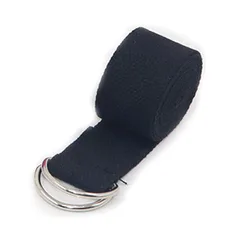 Adjustable Cotton Yoga Strap with D-Ring Buckle for Stretching and Fitness (Black)
