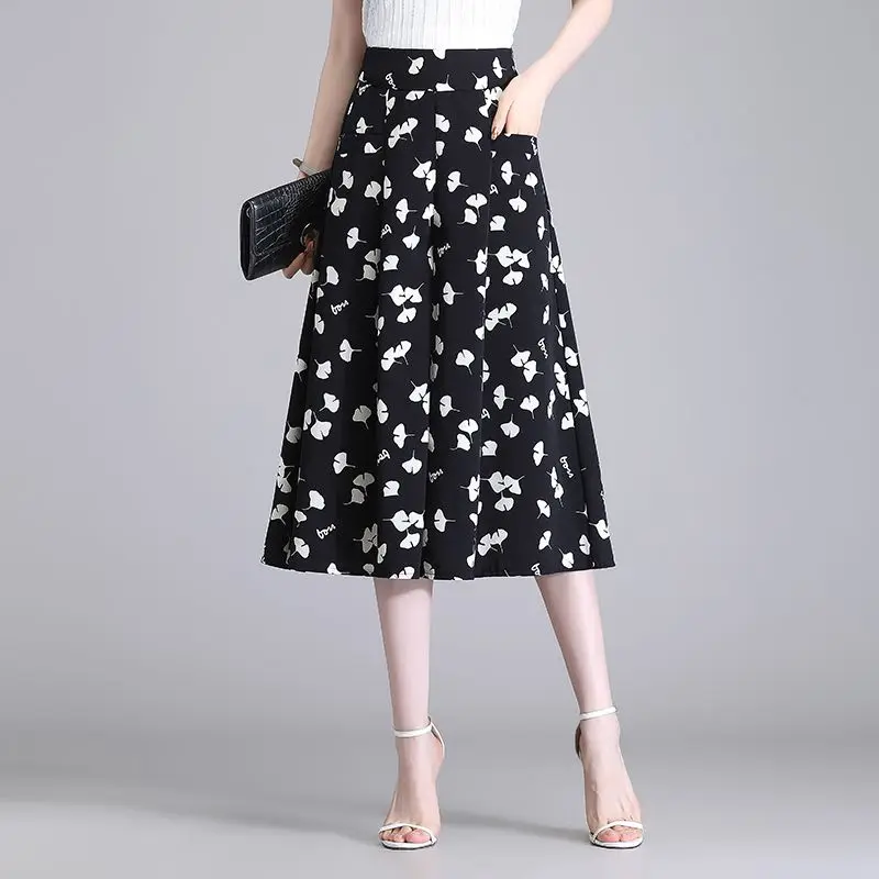 Women's 2023 Summer Ice Silk High Waist Loose Wide Leg Chiffon Thin Fashion Fragmented Flower Skirt  with Sagging Skirt