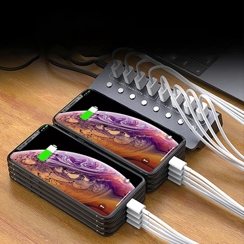 Powered Usb Hub 3.0 8-port Splitter Uma Porta de Carregamento Inteligente Individual on Off Switches 5v 3a Adaptador de Alimentação de Extensão - Imagem 5
