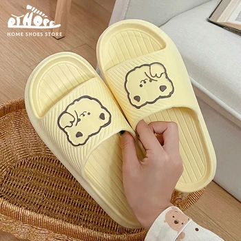 Lovely Bear Women Slippers Home Sandals Cartoon Flip Flops Beach Men Summer 2024 Couple Unisex Non-Slip Soft Sole Slides Shoes 1