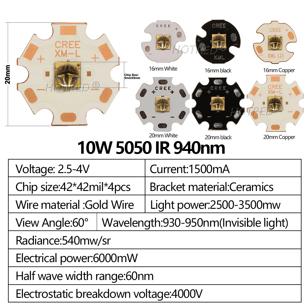XMLL T6 5050 LED 5W-10W U2 Cold Warm White10000K Red Green