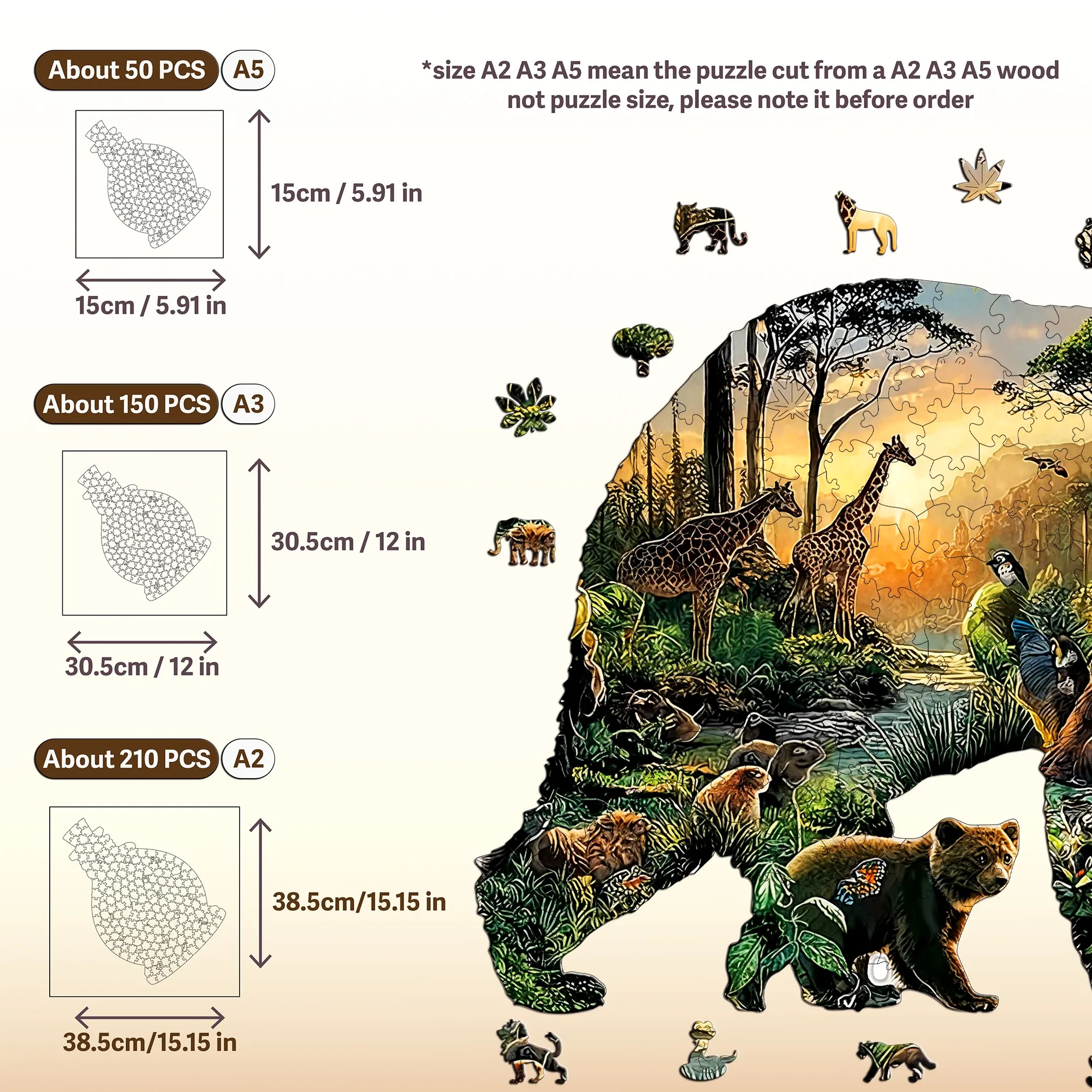 Bear and Animal World Theme Wooden Jigsaw Puzzle Wood Home Decor Painting Christmas and Halloween Gift Toy for Teen Kid