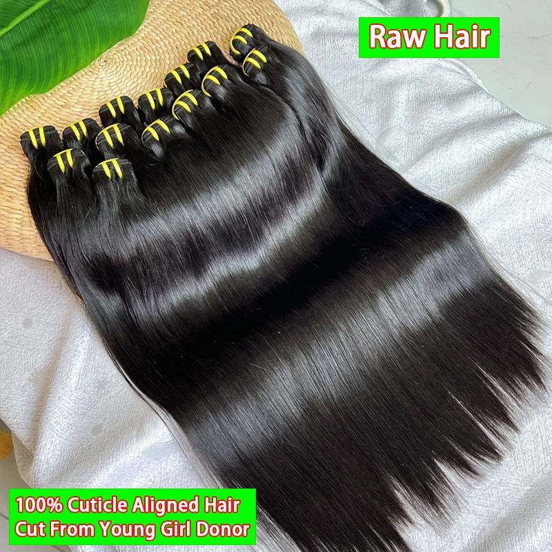 Tessuto per capelli vergini grezzi non trattati Bone dritto Fasci di capelli umani al 100% Estensioni a doppia trama Tissage per le donne Nero naturale - immagine 3