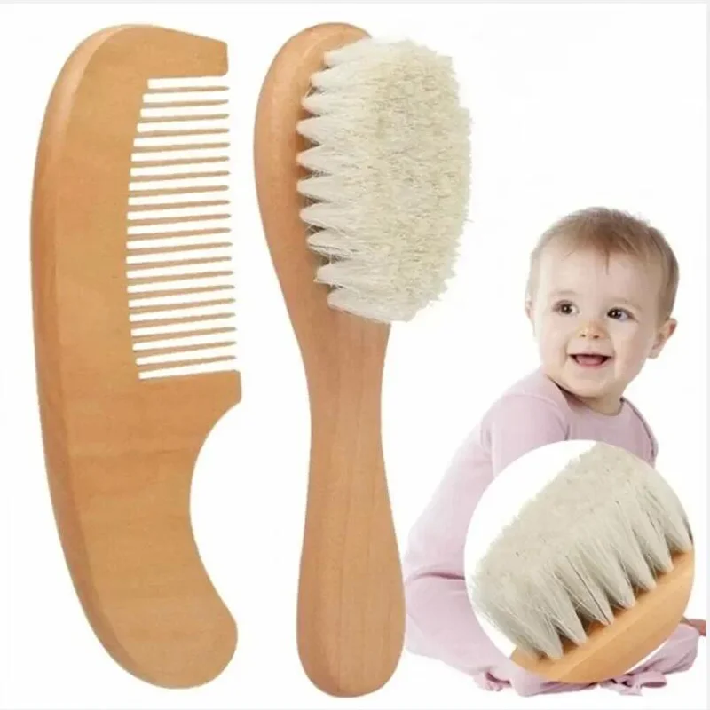 Baby Hair Comb Hair Brush Comb Newborn Wool Wooden Brush Comb Set Baby Hair Brush Infant Head Massager Portable Baby Comb Hair Bath 2pcs