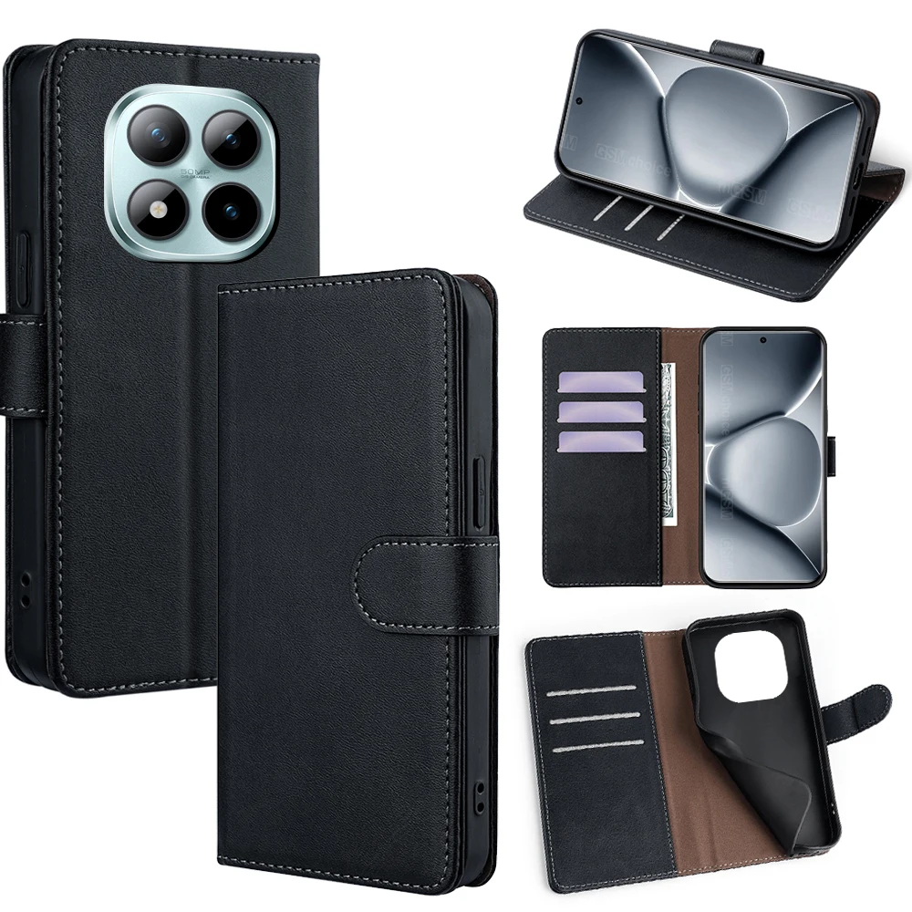 Leather Flip Wallet Case with Card Slots and Magnetic Buckle - Shockproof Cover