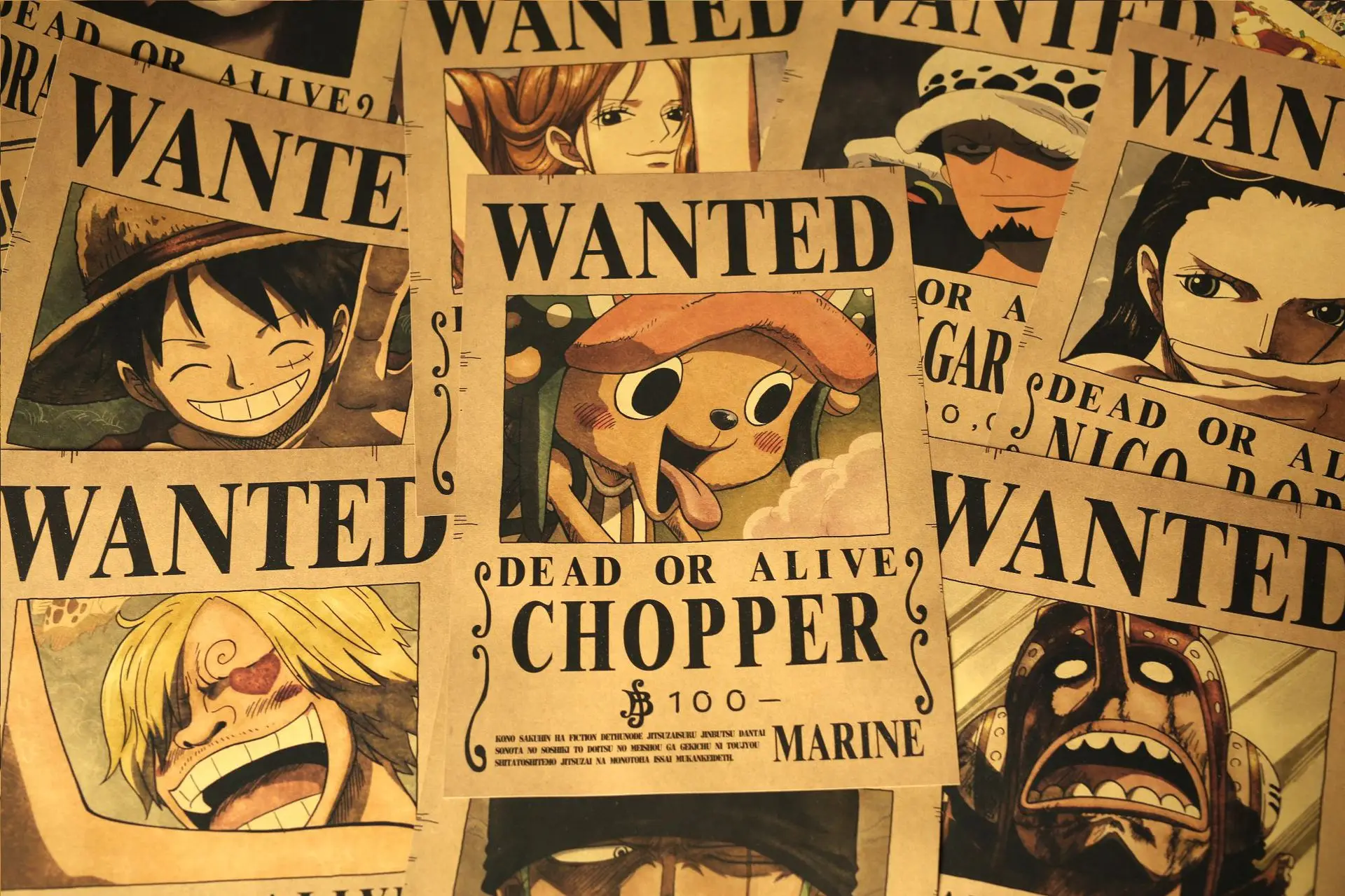 10pcs/set anime one piece wanted retro poster l