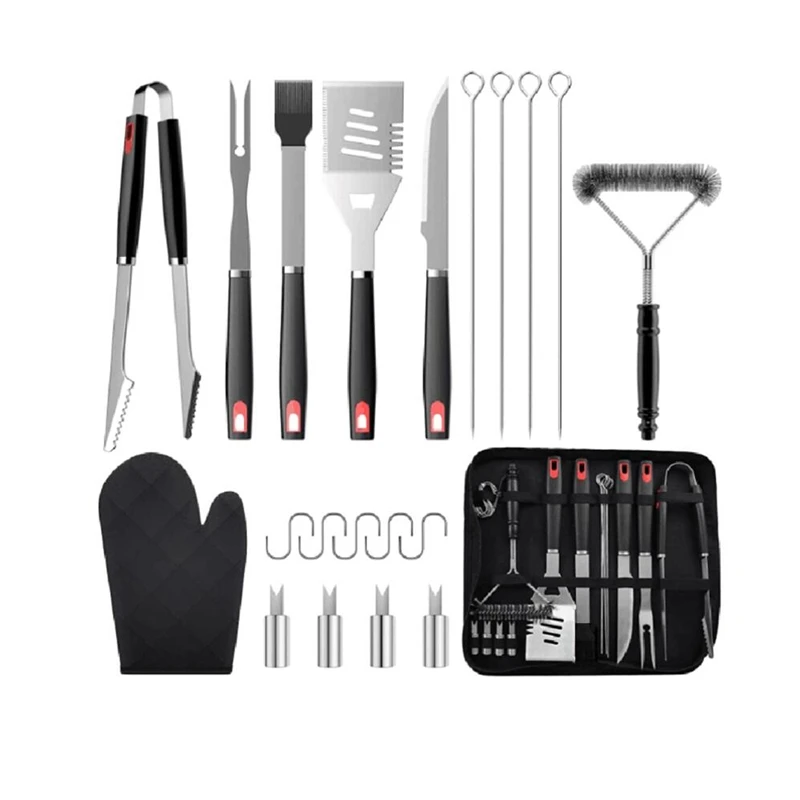 Kit d'outils de cuisson pour barbecue en acier inoxydable, 20