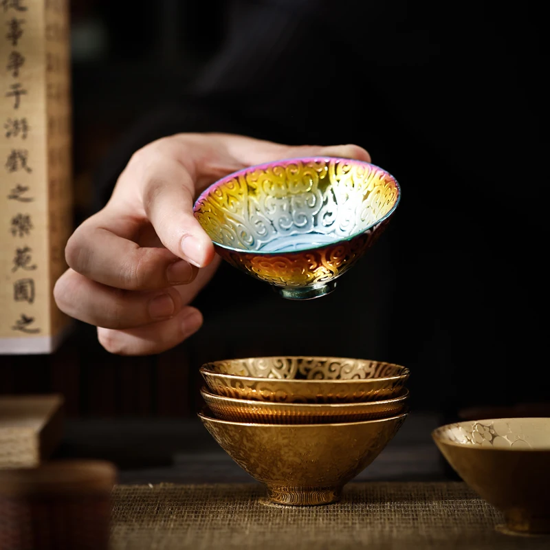 90ml Colorful Gilded Tea Cup Ceramic Master's Hat Cups Household Chinese Style Tea Cup Drinking Utensils Tea Set Accessories