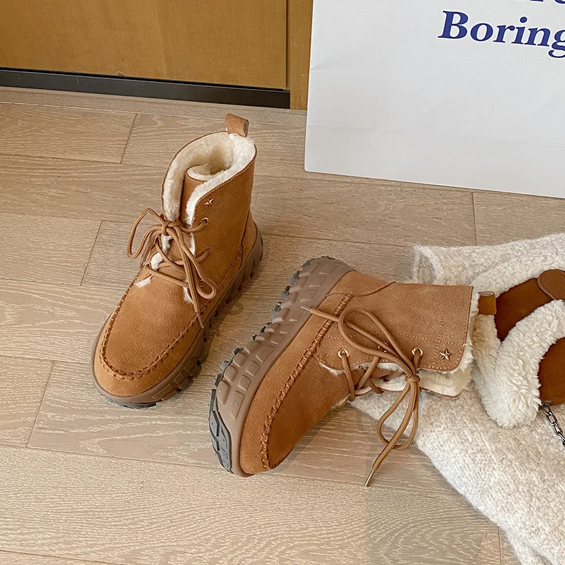 Hot! Winter Tailor-made Suits Rubber Non-slip Leather Women's Cotton Boots with Real Fur