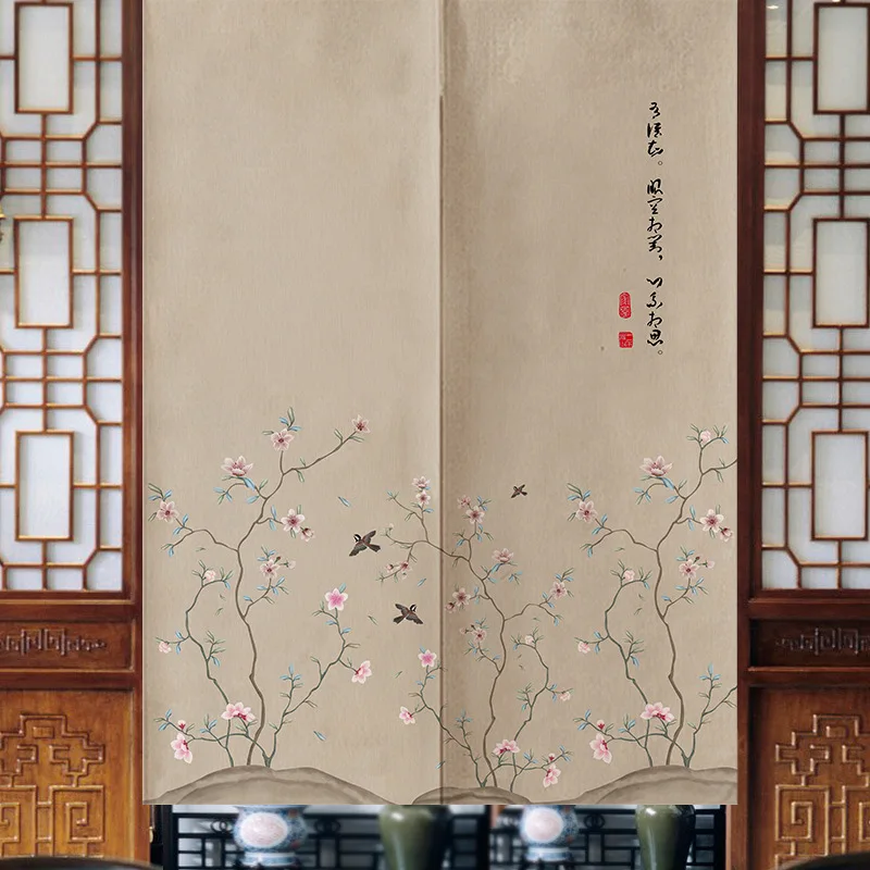 New Chinese Zen Door Curtain Retro Flower-and-bird Decorative Curtain Kitchen Partition Curtain Toilet Feng Shui Curtain 6