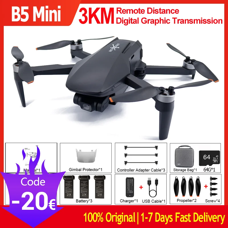 B5 Mini 4K Pro Drone Hd Camera Brushless 3-Axis Gimbal Gps Quadcopter 5G Fpv 3Km 26 Minuti Flight Dual Camera Mini Drone 250G