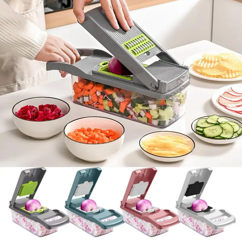 

Vegetable Cutter Food Cutter With Container Tomato Slicer Dicer 16pcs/Set Kitchen Accessories Handheld Multi-Purpose Tools