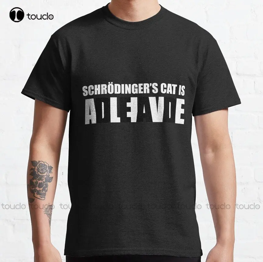 

Классическая футболка Schrodinger с изображением кота мертвец/живых, Оригинальная футболка для подростков, унисекс, цифровая печать, искусственная футболка в подарок