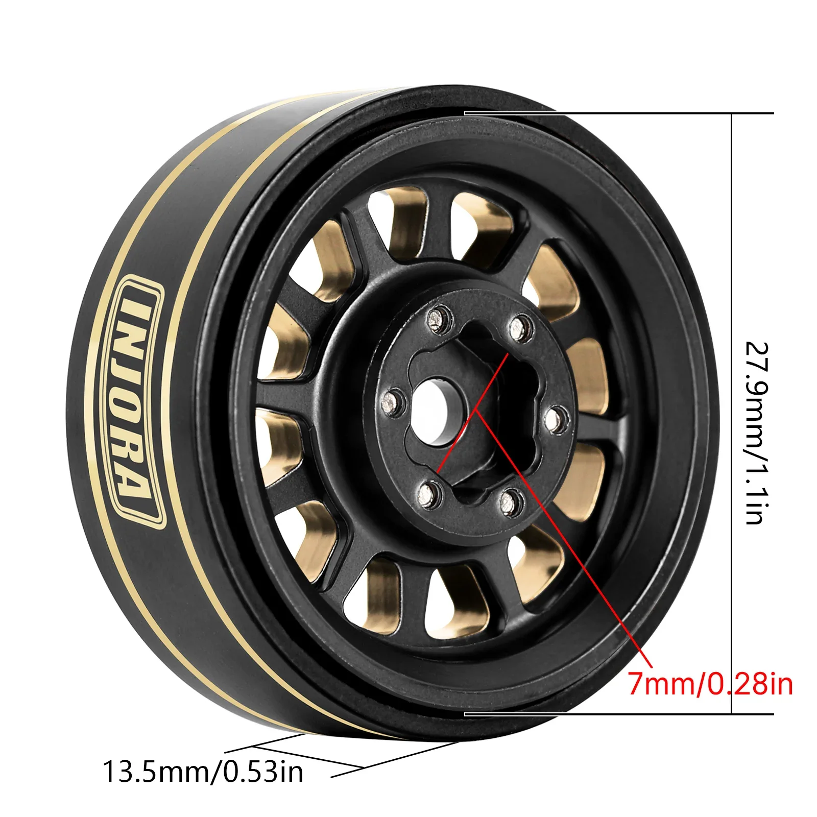 INJORA 1.0 Plus Brass Beadlock Wheel Rims for 1/24 1/18 RC Crawler SCX24 TRX4M FCX24 (W1101 W1102 W1103 W1107) 2