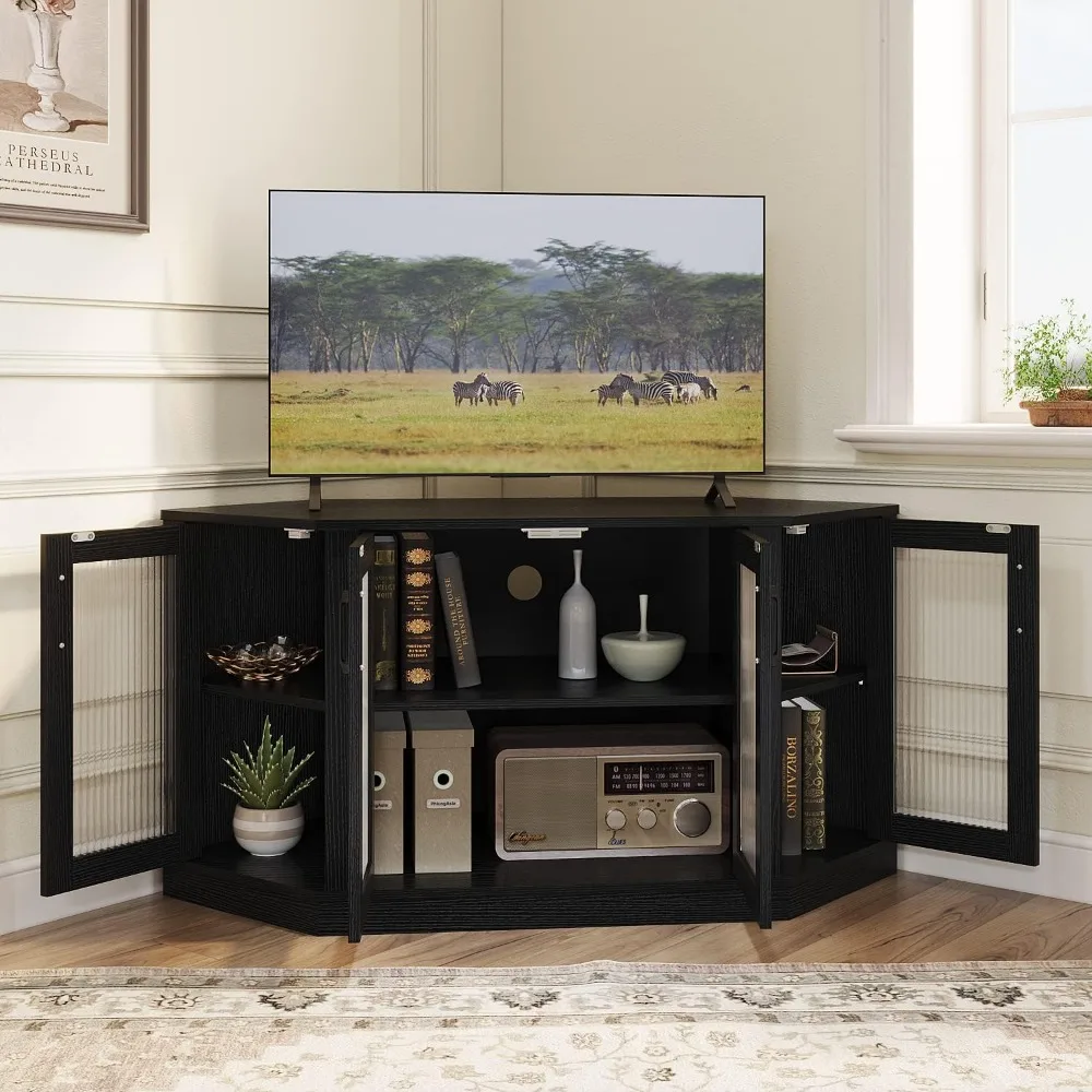 Corner TV Stand - 47 Inch Media Console with 4 Doors and Shelves, Living Room Storage Entertainment Center for TVs up to 51 Inch 3