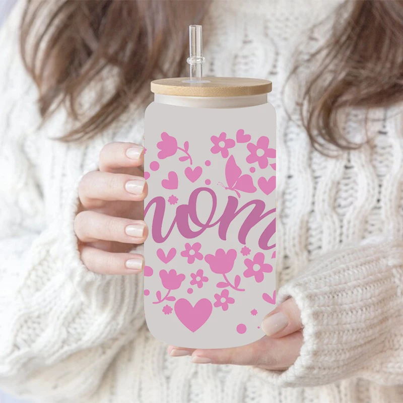 MOM MAMA Mather's Day Sticker UV DTF Cup Wrap Iron On Transfer Glass Can Wraps 16oz Libbey D12242