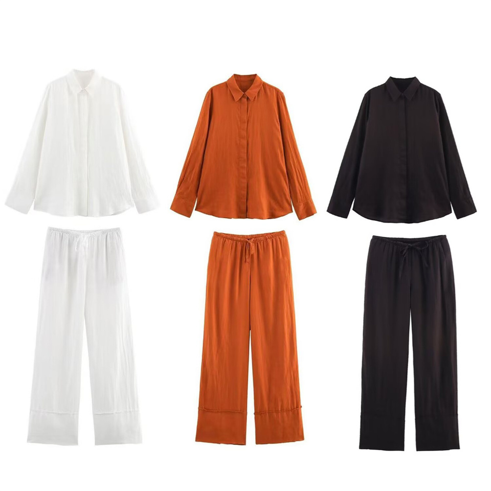 UNIZERA Women's Long Sleeve Collar Shirt Top High Waist Pants Pocket Decoration Spring/Summer Casual Women's Wear
