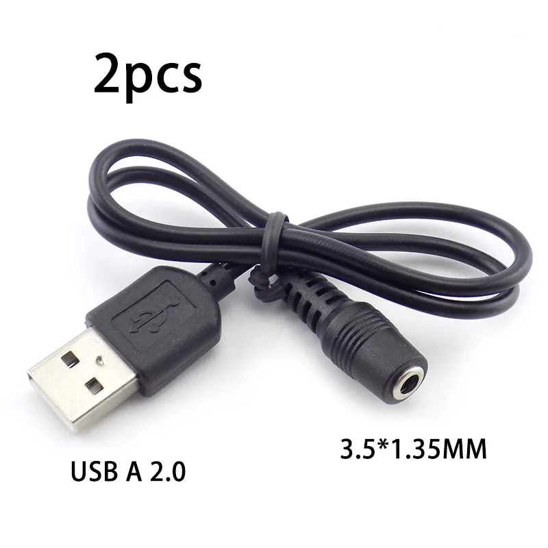 

2pcs Type A USB to DC Male Plug jack Female Converter DC Power Supply 1.35x3.5mm Connector Extension Cable Cord Charger