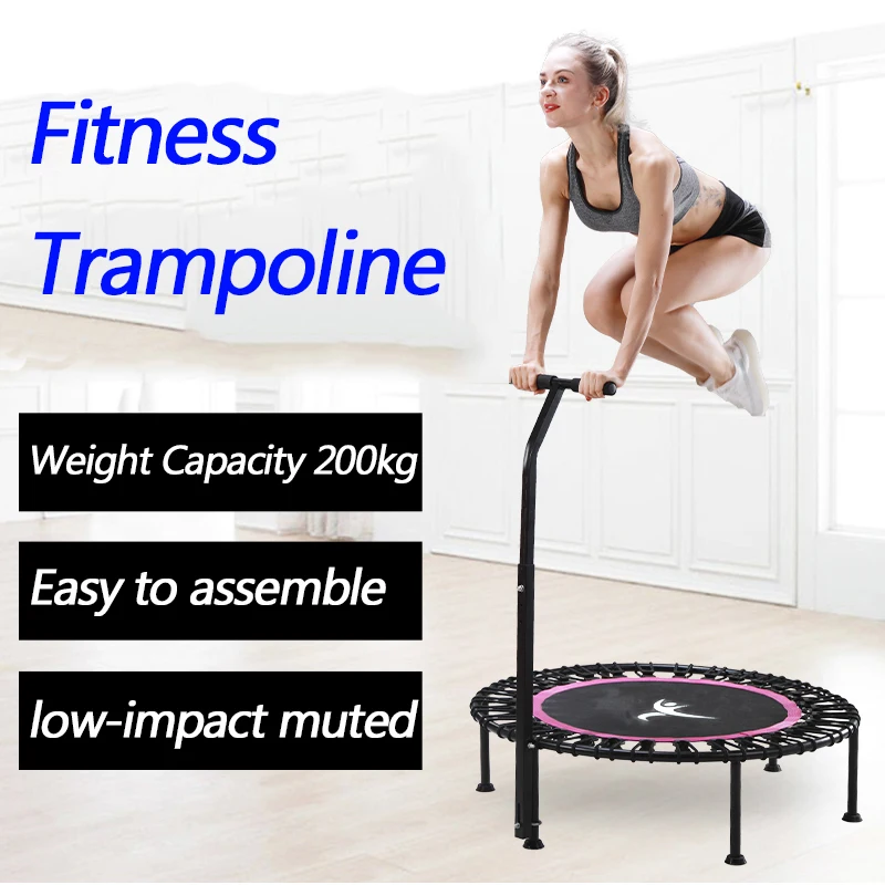 40" Fitness trampoline Mini with Adjustable Handle Adults Kids indoor Bungee Rebounder Jump Trainer Workout