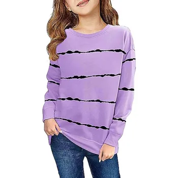 4 To 13 Years Old Little Girls Casual T-Shirts Spring Long Sleeve Tops Striped Crewneck Tunic Kids Tee Blouses Shirt 1