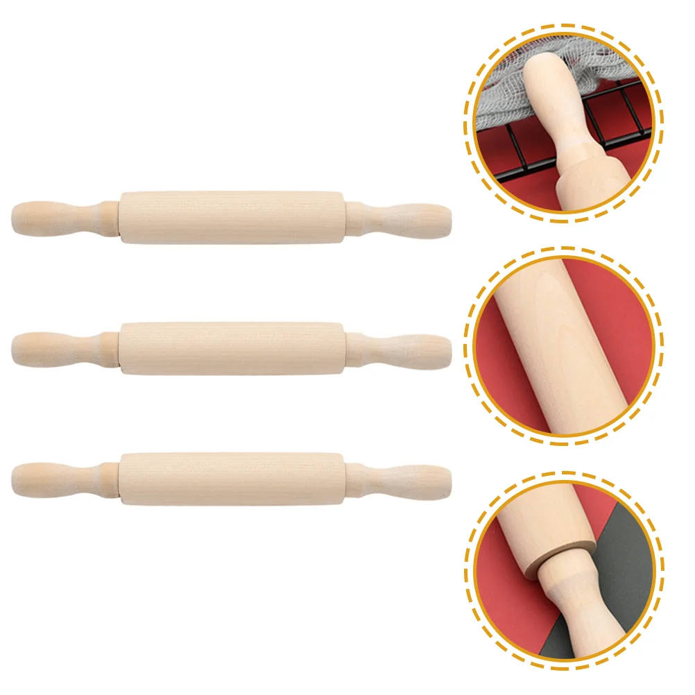 

3pcs Wood Rolling Pin Kids Small Rolling Pin Baking Roller Pin Baking Supplies