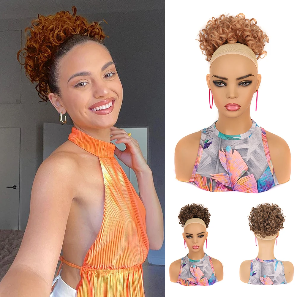 

Messy Bun Hair Piece Short Curly Ponytail Extension Elastic Drawstring Loose Wave Curly Hair Buns Synthetic Hair Puff Extensions