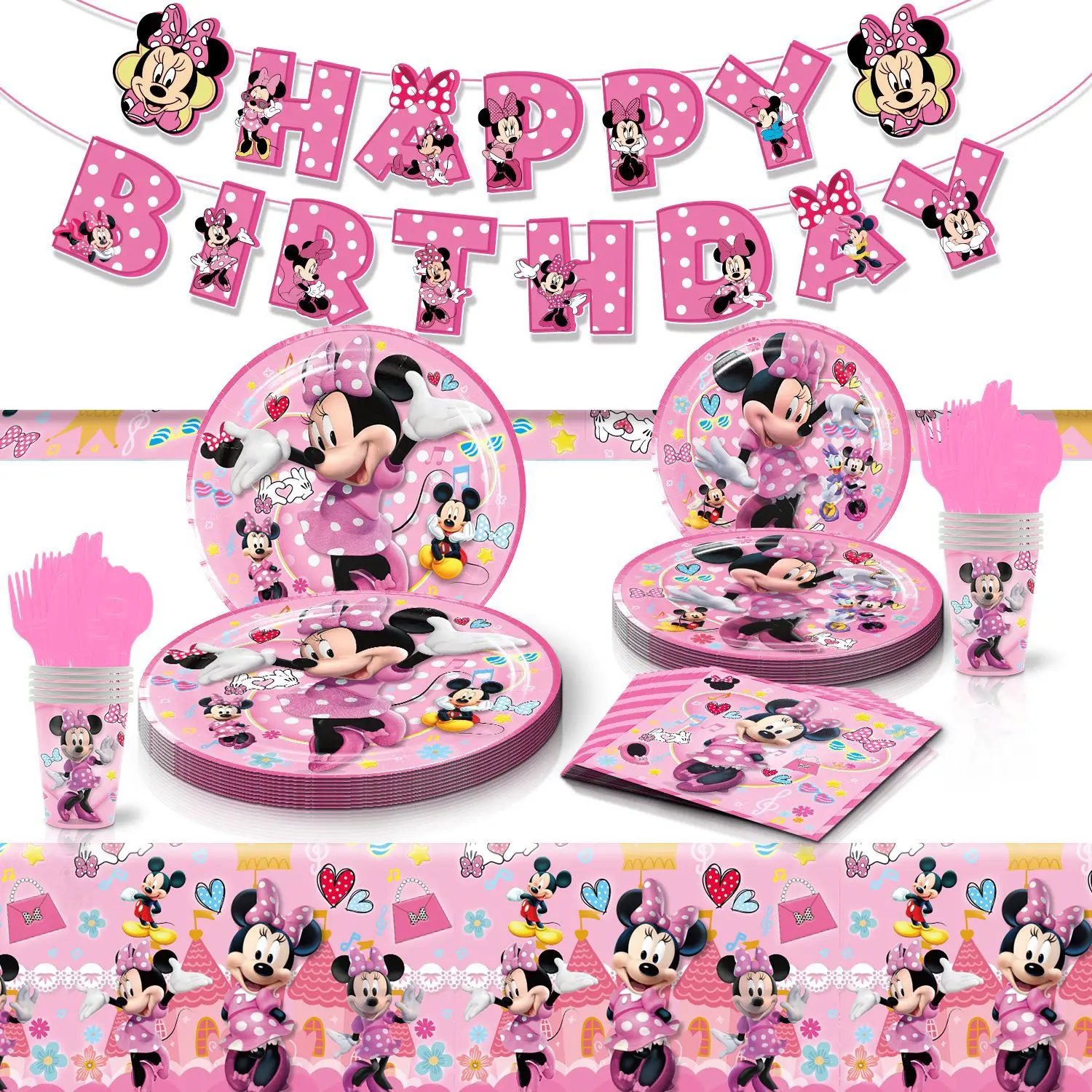 Disney Pink Minnie Mouse tema forniture per feste di compleanno Cup Plate  Kids Girl Birthday Party Decoration Set di stoviglie usa e getta -  AliExpress