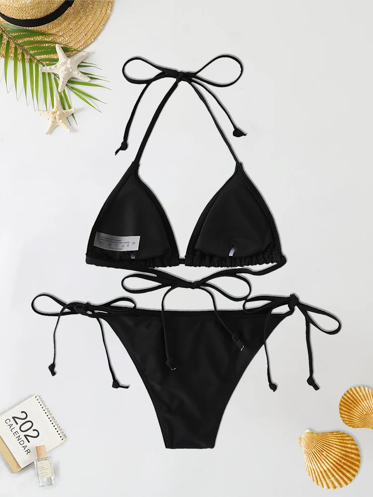 2Pc/Set 2024 Fashion Sexy Swimsuit Women Bikinis Set Triangle Swimwear String Beachwear Thong One Piece Suits Brazilian Biquini 2