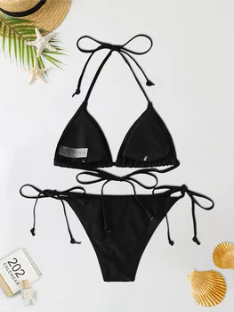 2Pc/Set 2024 Fashion Sexy Swimsuit Women Bikinis Set Triangle Swimwear String Beachwear Thong One Piece Suits Brazilian Biquini 2