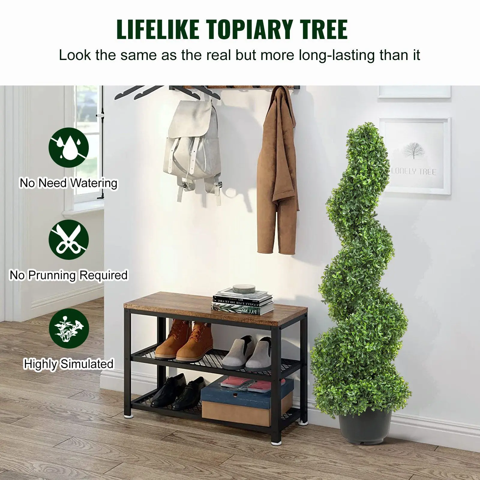 2 pcs. Artificial Boxwood Tower Topiary Spiral Plant 91cm high Decorative Plastic PE Iron Topiary