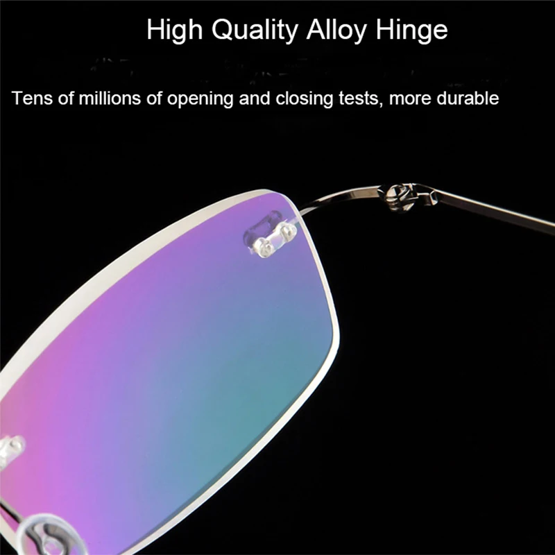 IENJOY Reading Glasses Memory Titanium Rimless Reading Glasses Men Women Square Prescription Eyeglasses Foldable Glasses 2.5