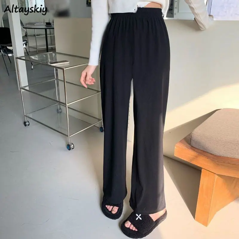 

Wide Leg Pants Women Korean Style Summer Solid All-match Breathable Thin Casual Vintage Fashion Chic Popular High Waist Ladies