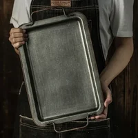 European Retro Square Iron Plate with Handles Metal Vintage Bread Tray Home Decoration Garden Restaurant Table Photographing 1