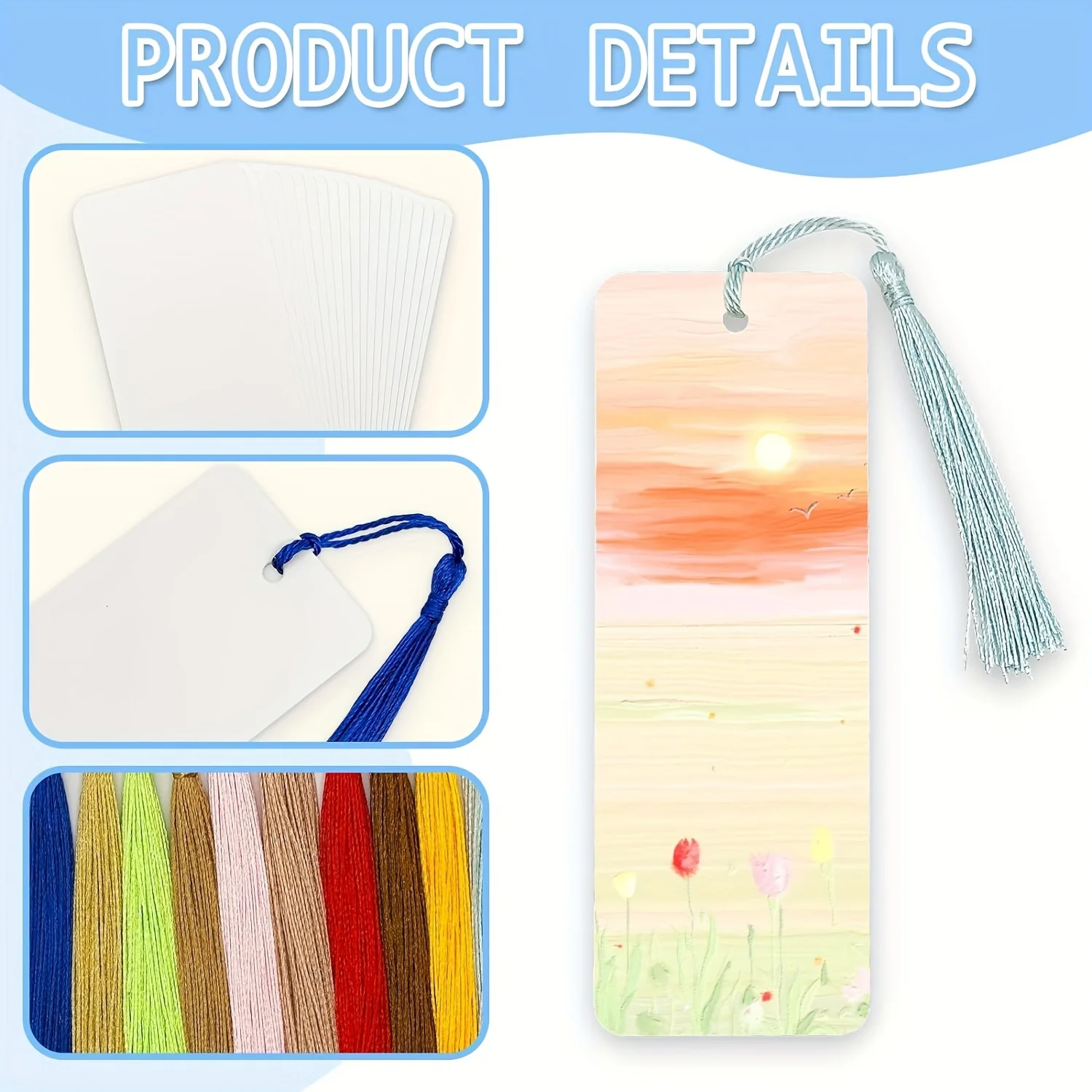 Blank Bookmarks 50pcs with Colorful Tassels DIY Hanging Making Accessories