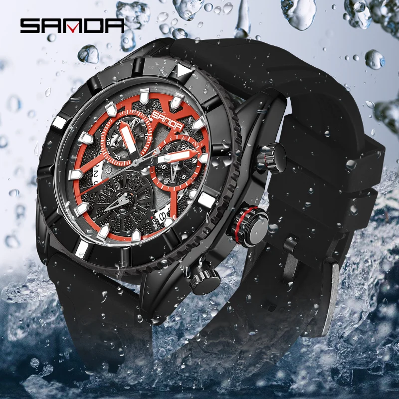 Sanda 5309 New Foreign Trade Quartz Men's Three Eyes and Six Pin Watch Fashion Trend Outdoor Waterproof Simple Calendar Table large digital dial watch foreign trade wine barrel watch outdoor quartz watch fashion tiktok live broadcast popular wrist watch