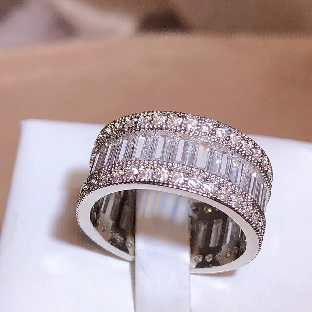Simple Elegant 925 silver Color Dazzling Rectangle CZ Zircon Crystal ...