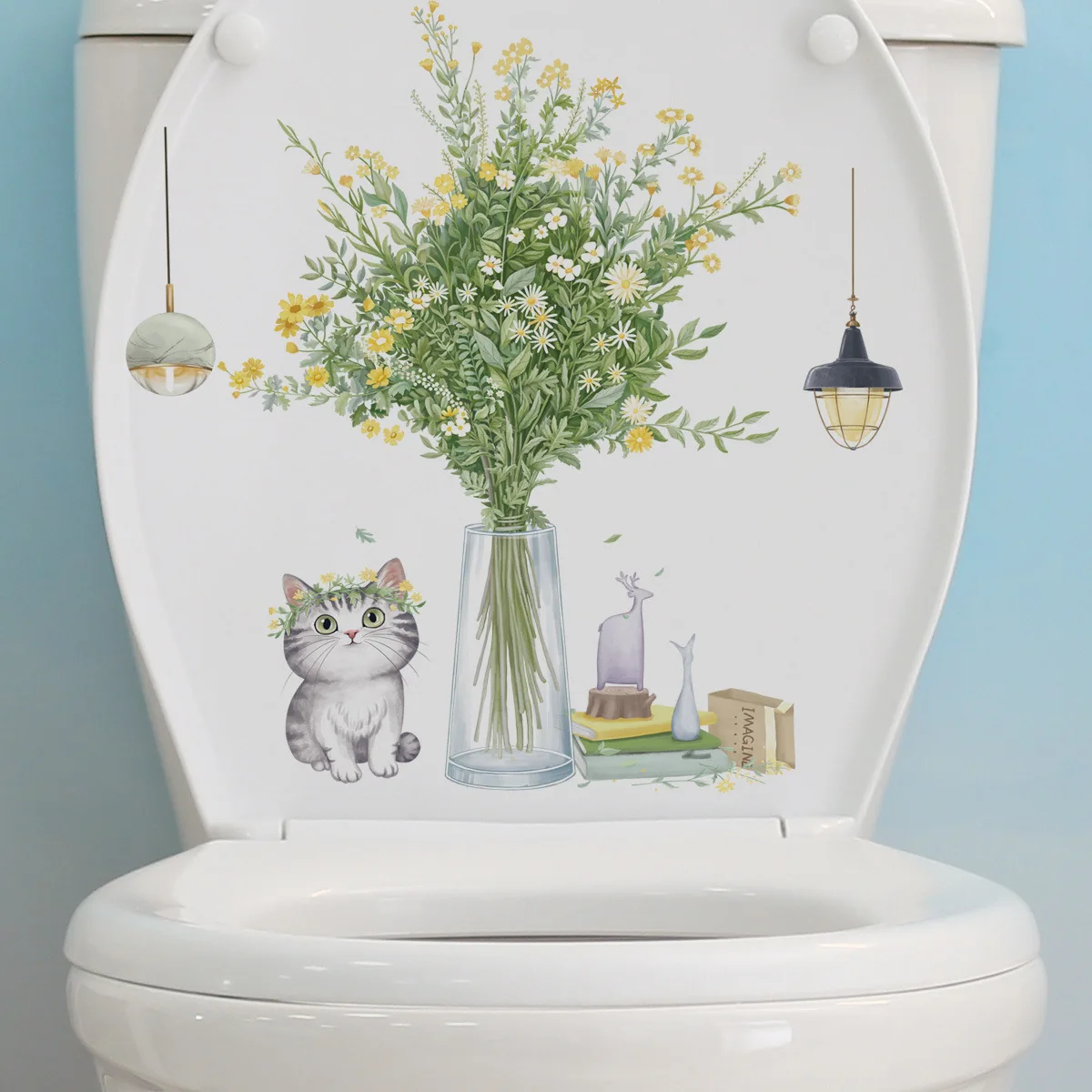 Toilet Sticker Leaf Flowers Decorative Wall Stickers Self-adhesive Wallpaper WC Living Room Cabinet Home Decoration Decals