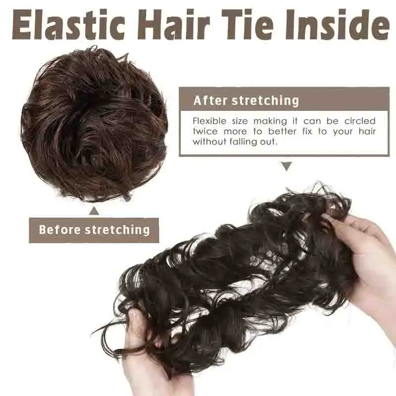 2 pezzi di capelli umani veri chignon da donna pezzi di capelli ricci naturali soffici ciambella updo panini con capelli umani al 100% panini disordinati - immagine 3