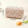 Quilted Makeup Bag Floral Cosmetic Bag Aesthetic Cute Travel Toiletry Bag Organizer cotton Makeup Brushes Storage Bag 2