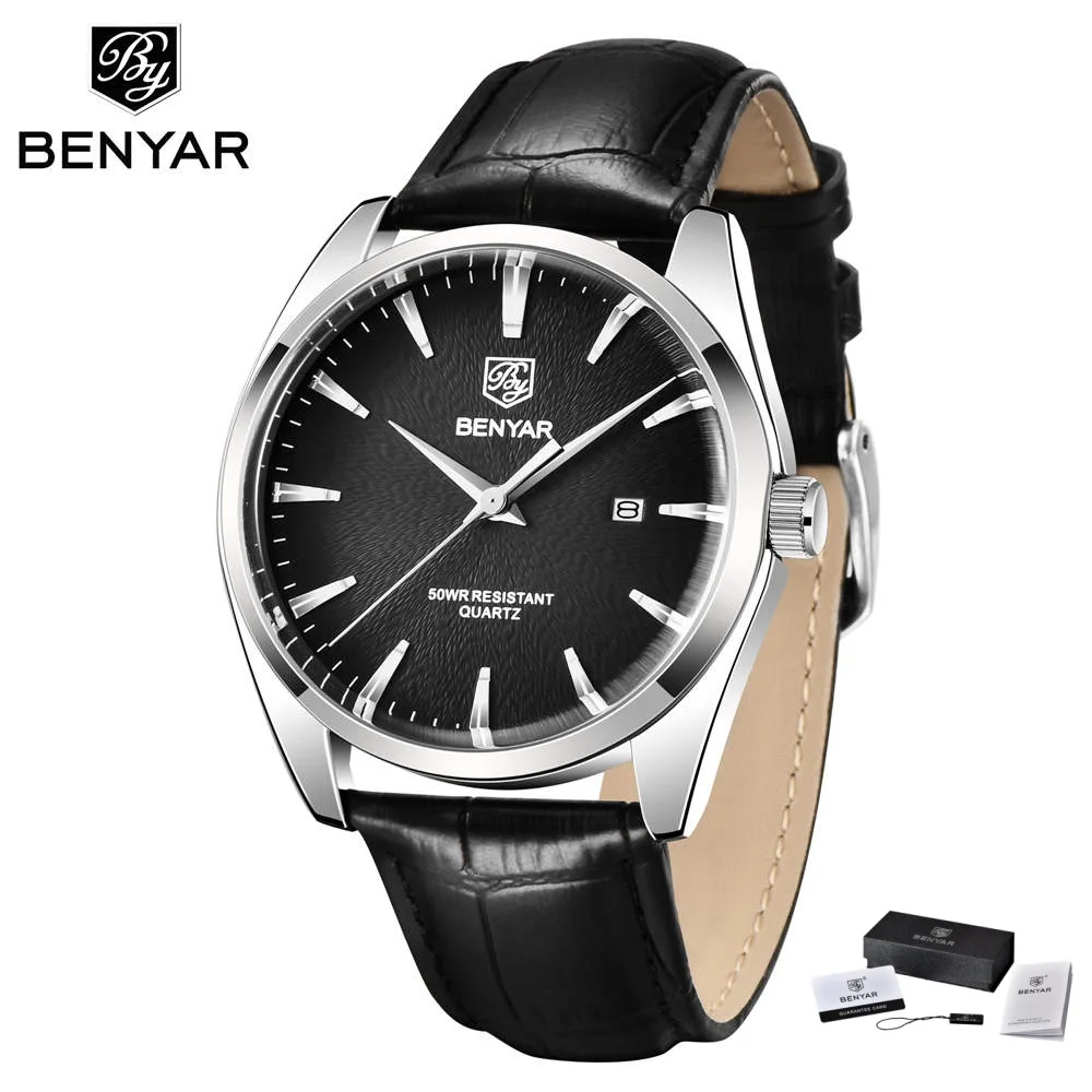 Benyar Luxury Leather Quartz Waterproof Men's Watch