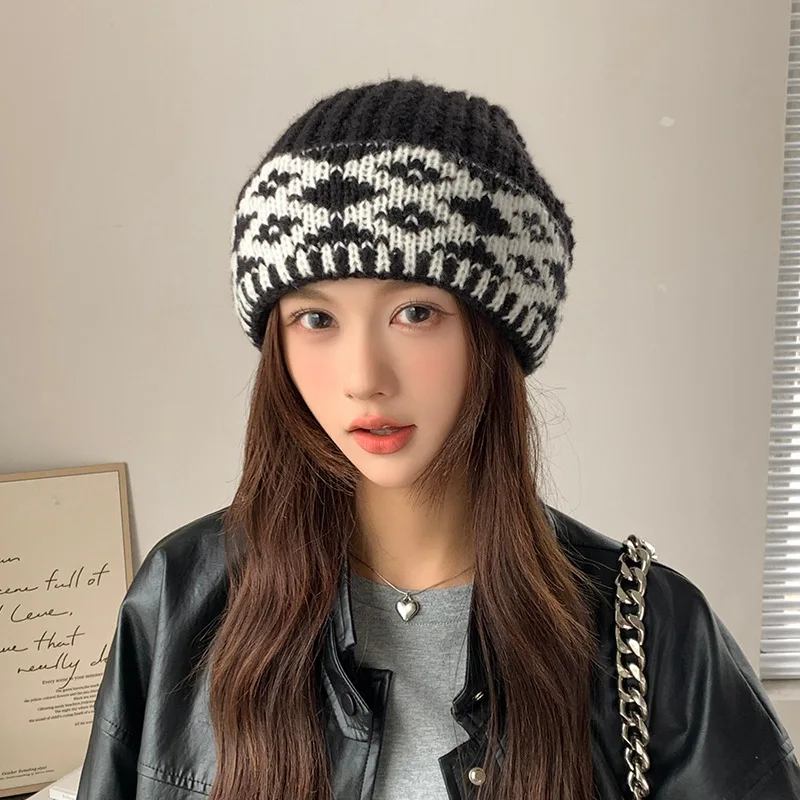 2025 Autumn Winter Hats for Women Woolen Knitted Warm Beanie Cap Outdoor Ladies Girl Crochet Ear Protection Bonnet Hat Gifts