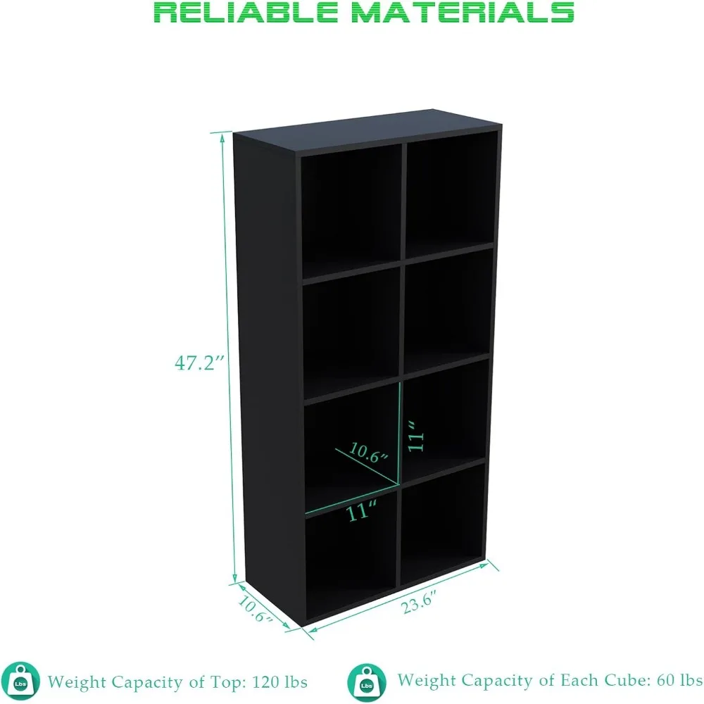 8-Cube Storage Shelf Bookcase - Modern TV Stand Up To 55 Inchs for Home and Office, Wooden 4-Tier Floor Standing Open Bookshelf 3