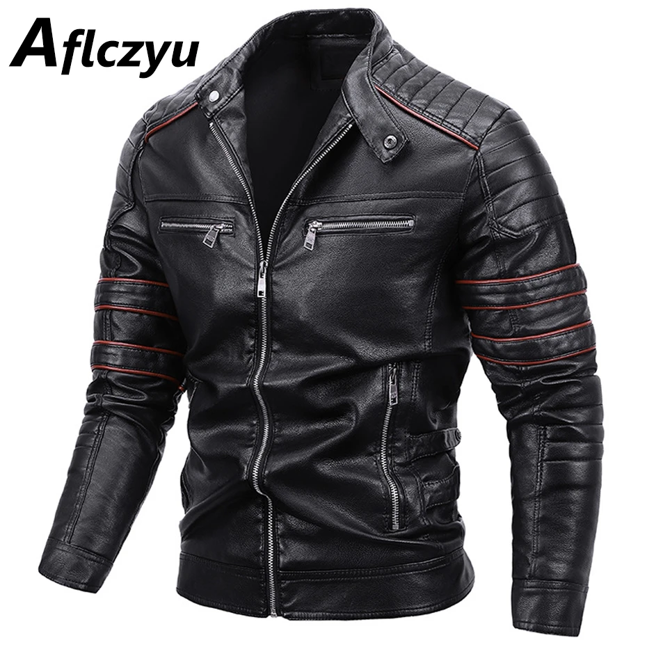 Motorcycle Biker Coat PU Jackets Men Autumn Winter Warm Fleece PU Leather Jackets Male Moto Biker Coats Faux Leather Clothing