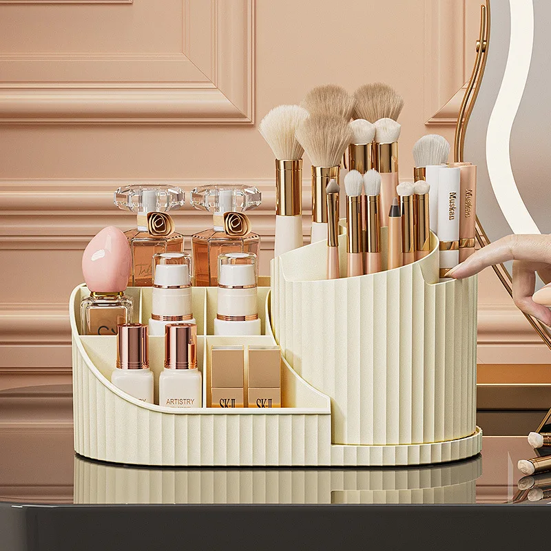 360° Rotatable Cosmetic Organizer Lipstick, Makeup Brush Organizer, Desktop Cosmetic Display Cabinet Suitable for Living Room, 2