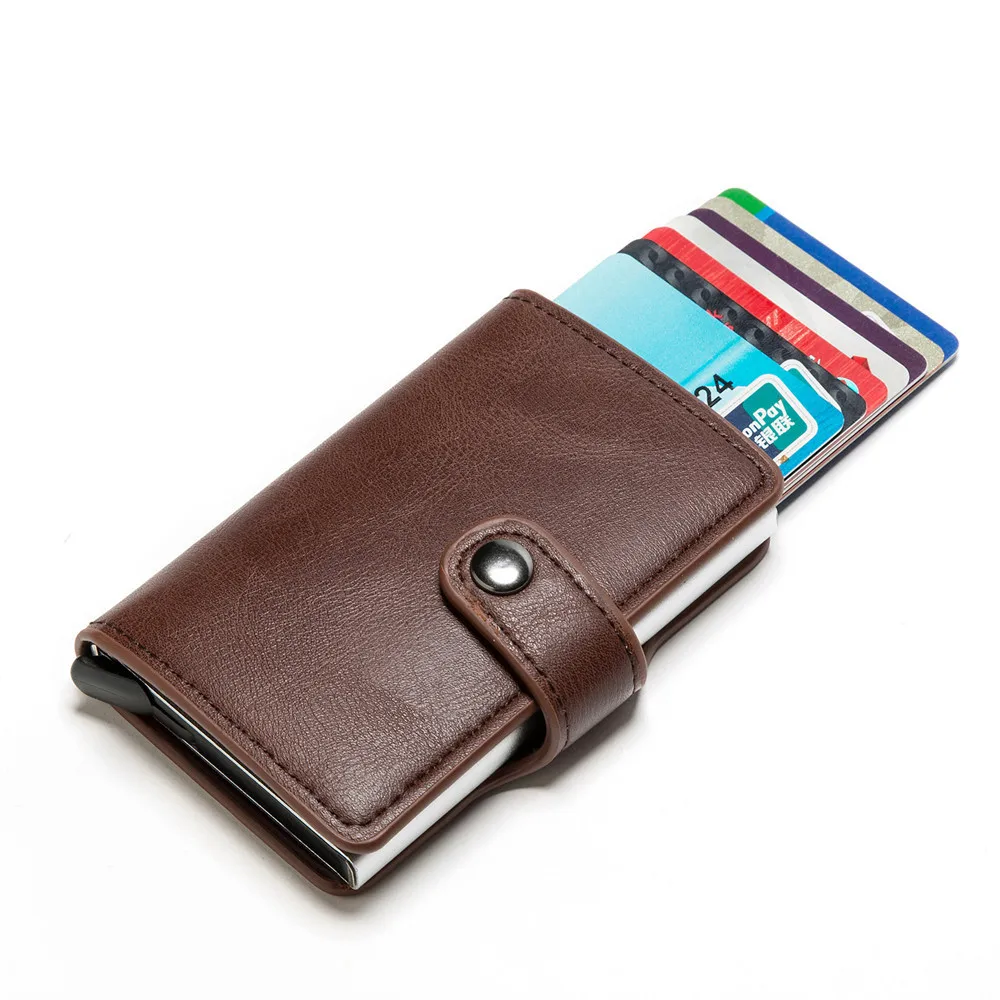Card Holder Wallet Anti-theft Aluminium Box Credit Card Holder Wallet   Bank Card Holder Vintage Leather Wallet with Money Clips