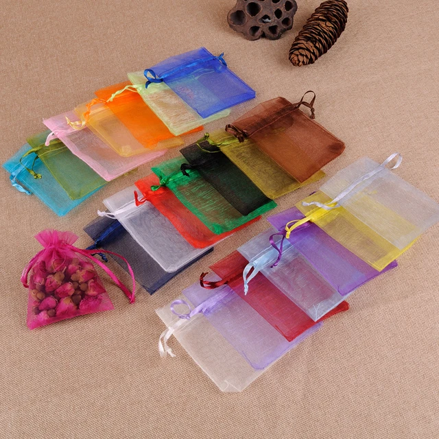 50pcs/lot Adjustable Drawstring Organza Bag 5x7cm 7x9cm 9x12cm 10x15cm  Jewelry Packaging Candy Wedding Party Gifts Pouches